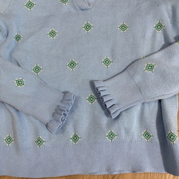 Charter Club Women’s M Blue Green Cotton Blend V Neck Pullover Sweater Collar - Picture 8 of 10